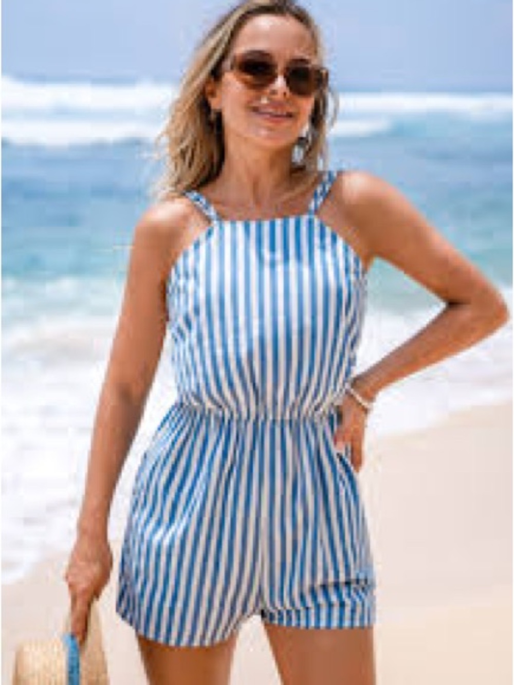 Cupshe Blue & White Striped One-Piece Romper
